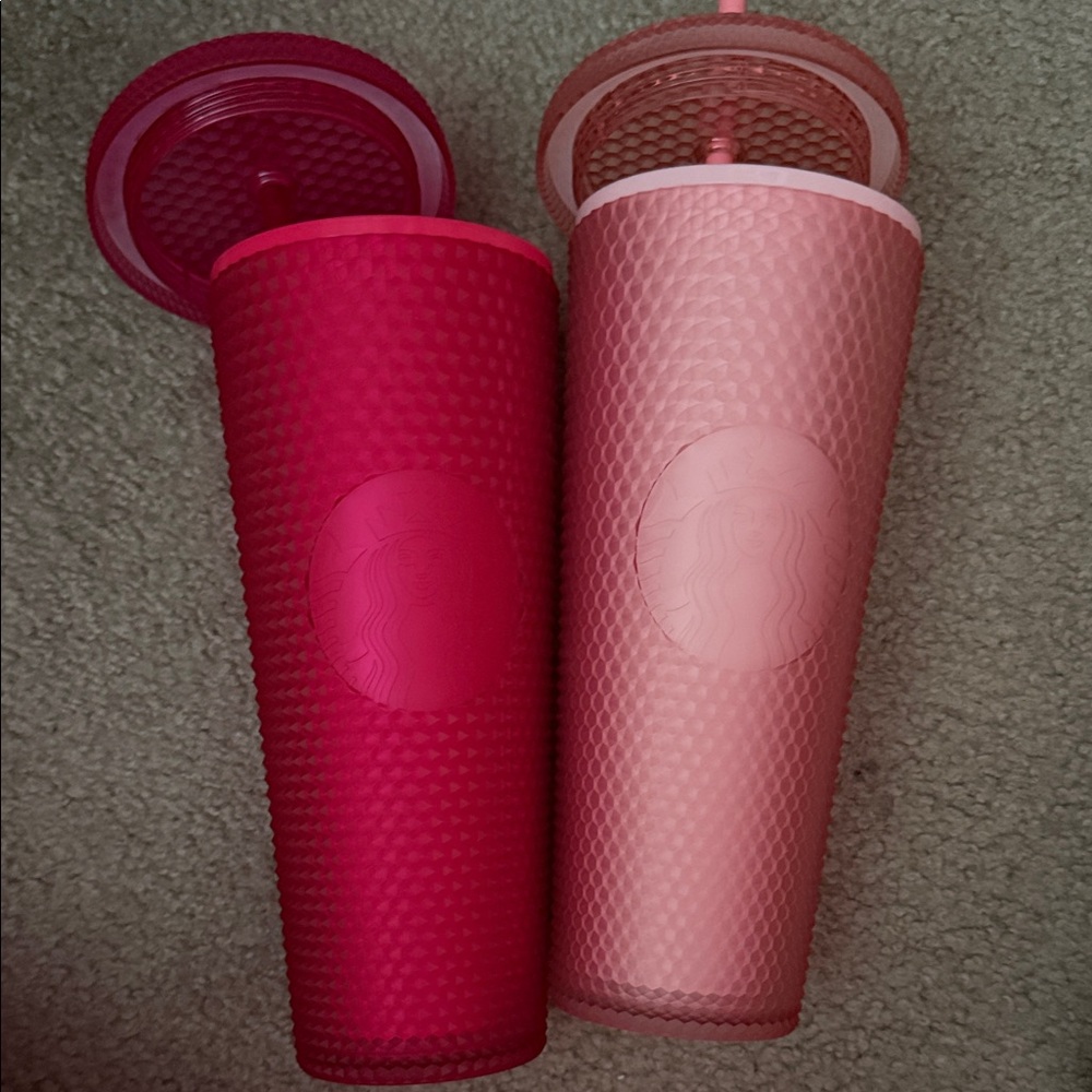 Starbucks Textured Pink and Red Tumblers
